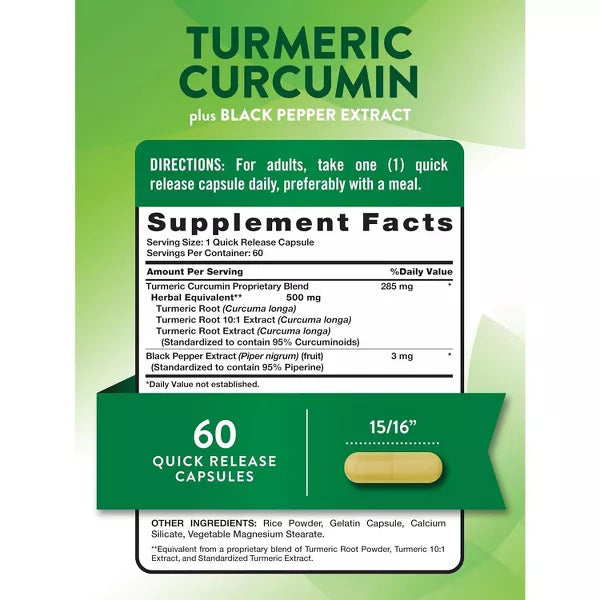 Nature's Truth Turmeric Curcumin with Black Pepper Extract | 500mg | 60 Capsules