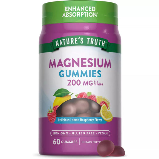 Nature's Truth Magnesium Gummies | 200mg | 60 Count | Lemon Raspberry Flavor